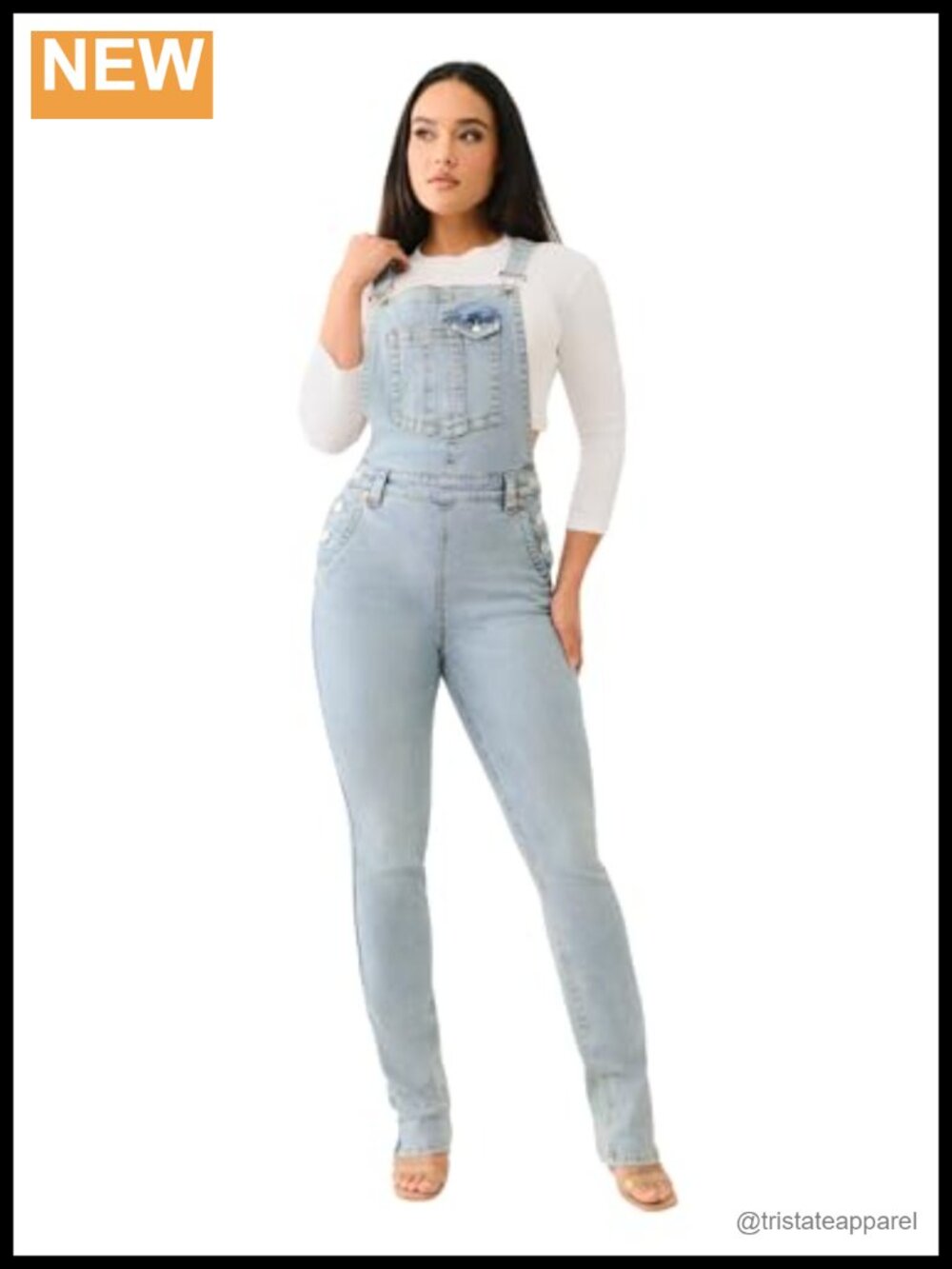 Straight Leg Overalls Flap Pockets Big T Stitching Adjustable Straps